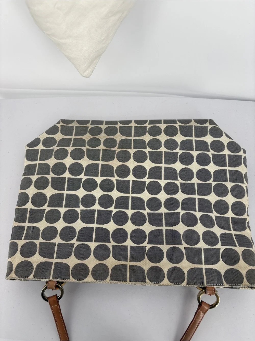 🗄️ kate spade Black & Cream Geometric Canvas Tote with Brown Leather Handles